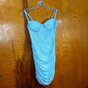 Lt Blue, Corset,Mesh,Ruched Short Dress